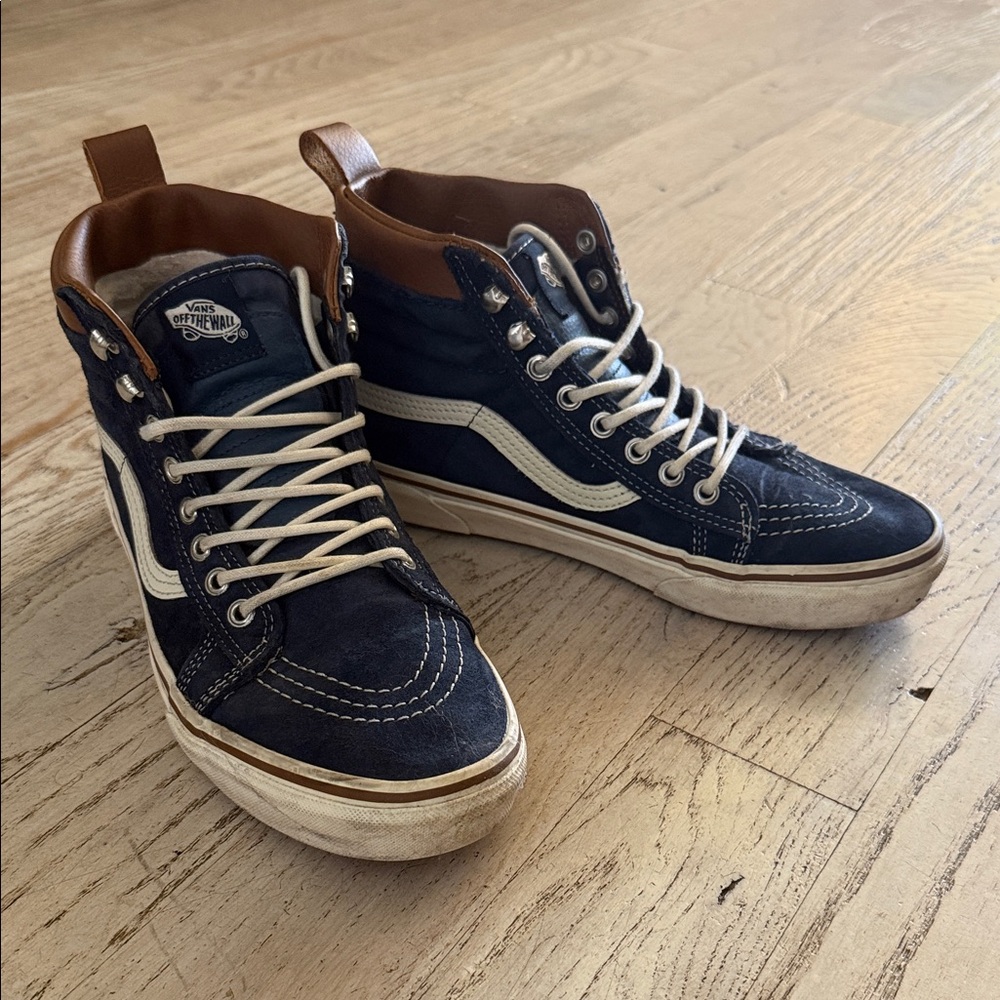 Vans Men's Navy and White High-Top Sneakers
